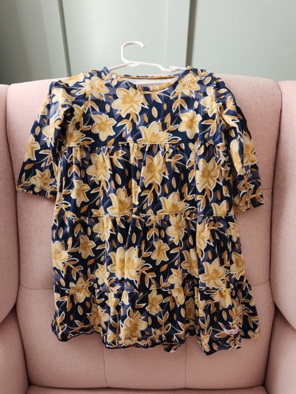 Rufflebutts Navy and Mustard Floral Tiered Long Sleeves 4t Dress